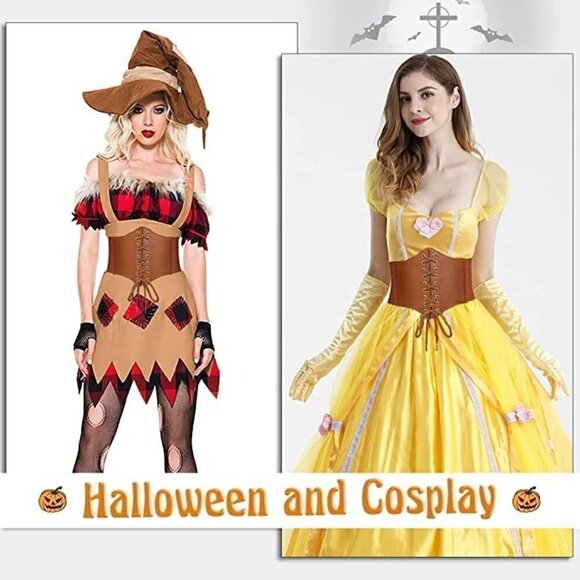 Brown Leather Elastic Wide Stretch Belt Corset Top Halloween Cosplay Costume NWT main image 5